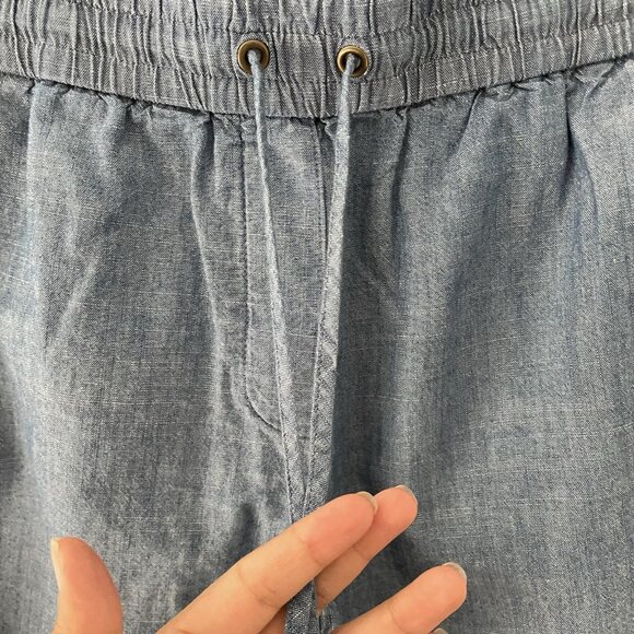 J. Crew Chambray Blue Drawstring Cropped Cuffed Trouser Pants 100% Cotton Size 4 - Picture 6 of 9